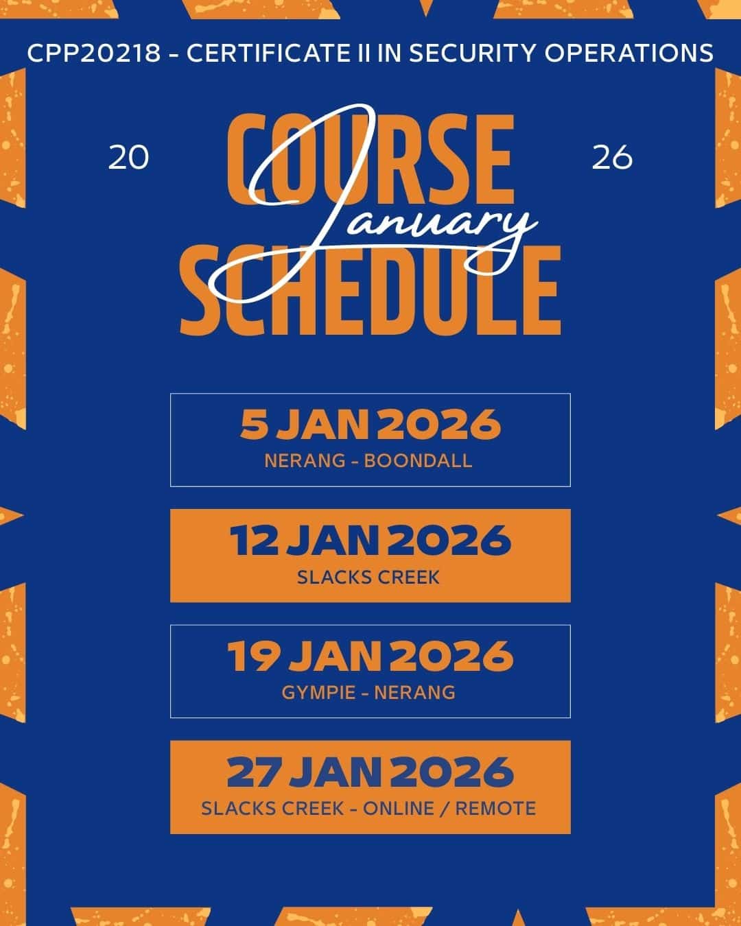 Monthly Course Schedule | Five Star Training Academy Security Course Schedule